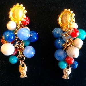 Clip earrings with semi-precious stones